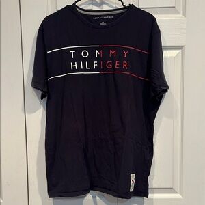 Tommy Hilfiger Men's Black T-Shirt with Red and White Logo